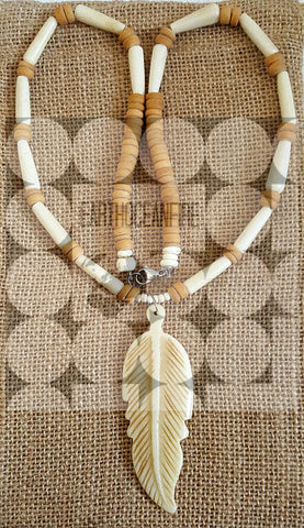 Women's Beaded Feather Pendant Necklace