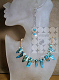 Turquoise Blue Biwa Style Pearl Necklace Set
