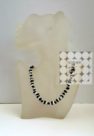 Women's Black and White Gemstone Beaded Necklace Abstract Design