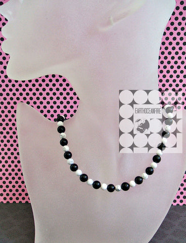 Women's Gemstone Beaded Black and White Necklace